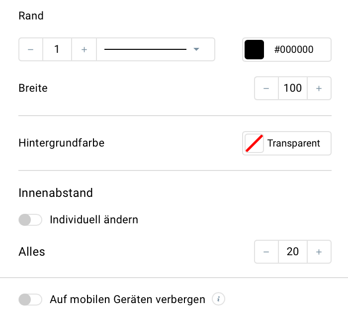 Einstellungen Element Trennlinie.