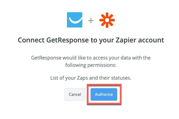 Authorize button in Zapier