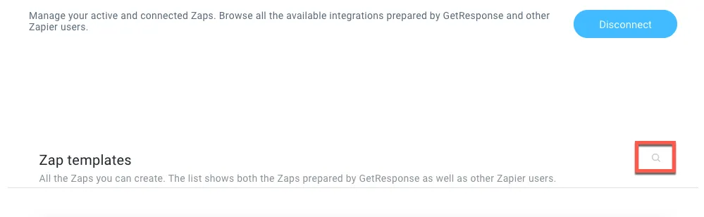 Zapier template search in GetResponse