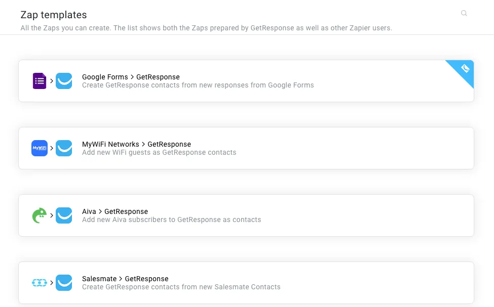 Zapier integration templates in GetResponse