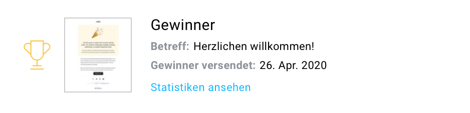 Statistik Gewinner-Nachricht.