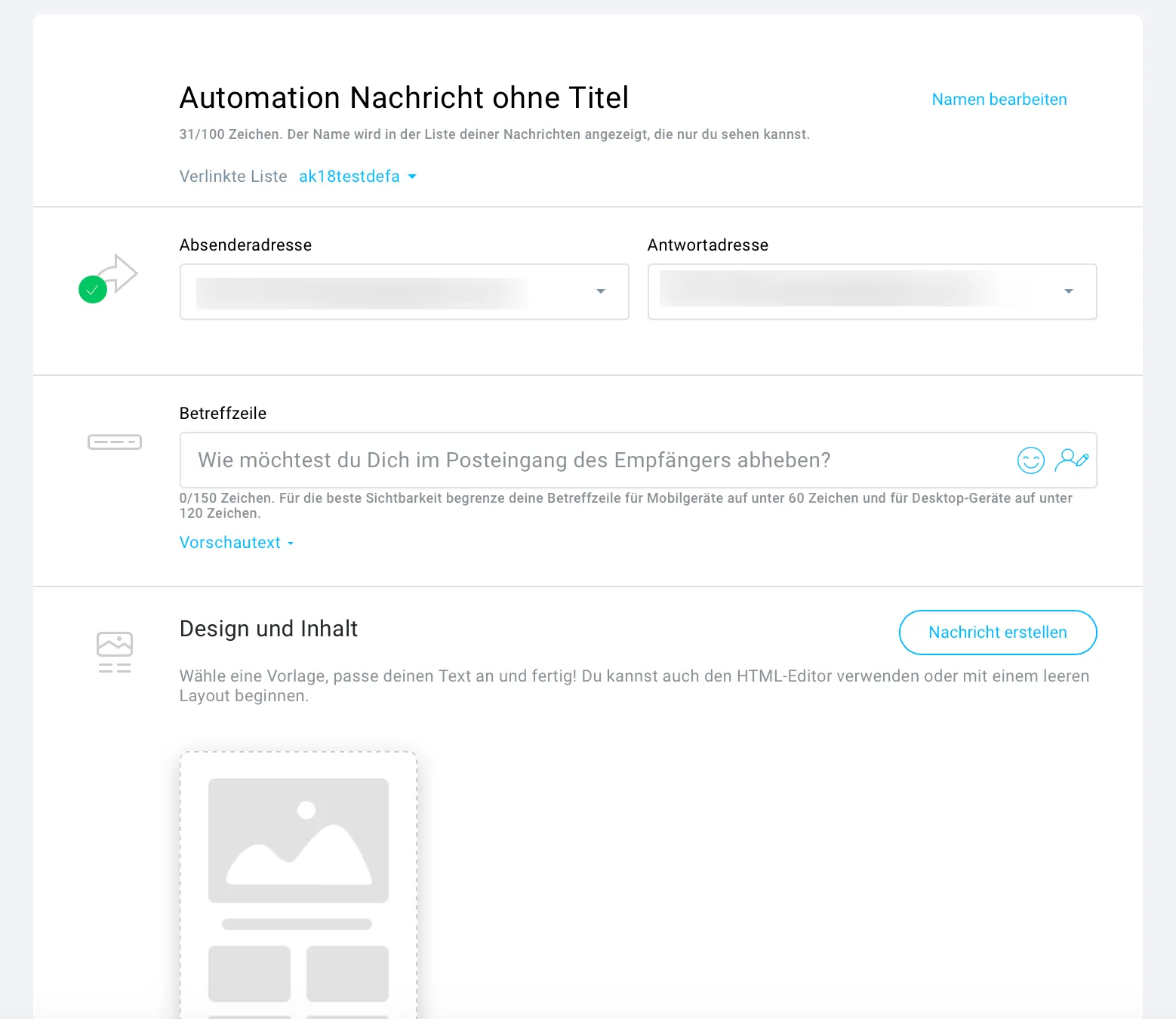 Automatisierungsnachricht erstellen.