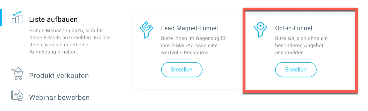 Auswahl Opt-in-Funnel.