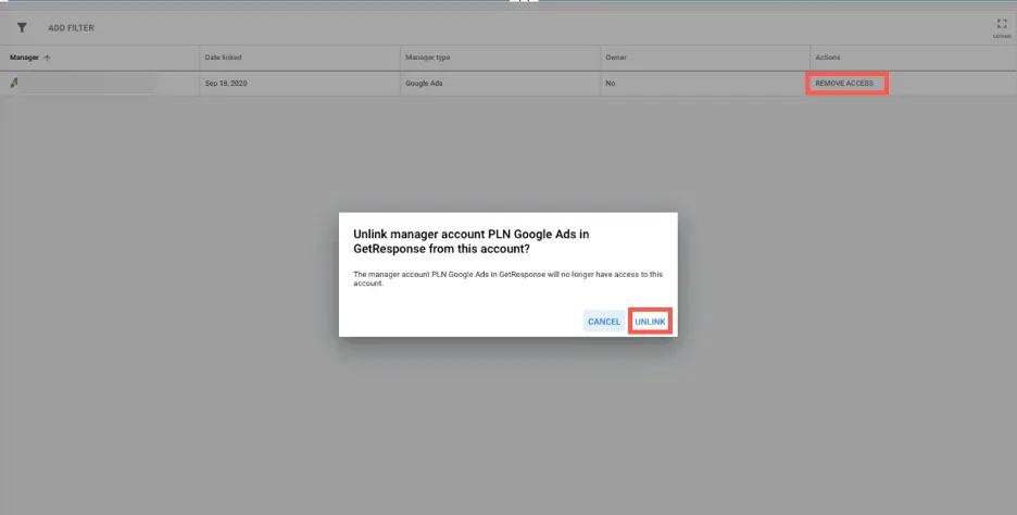 'Unlink' Google Ads.