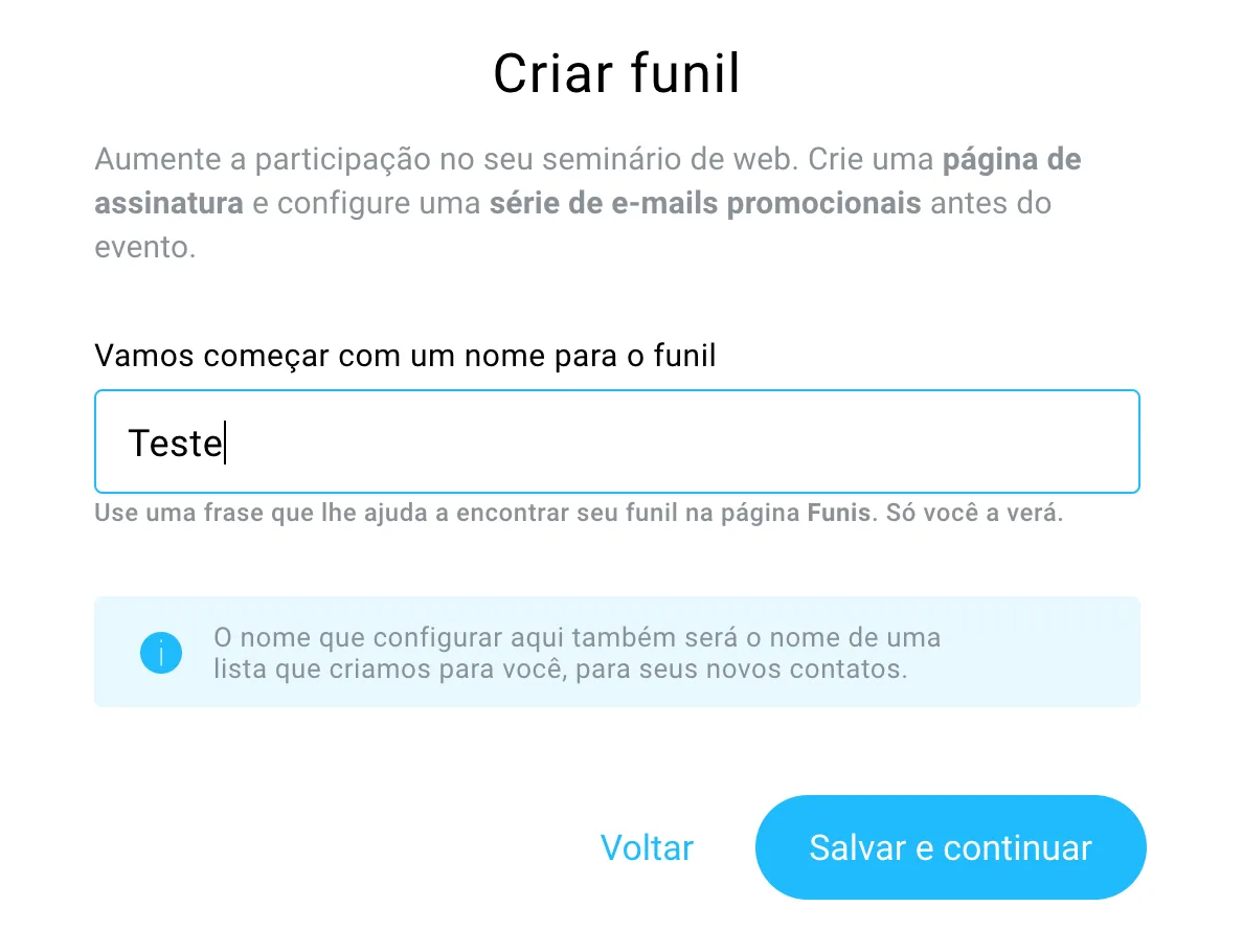 Criar funil nome