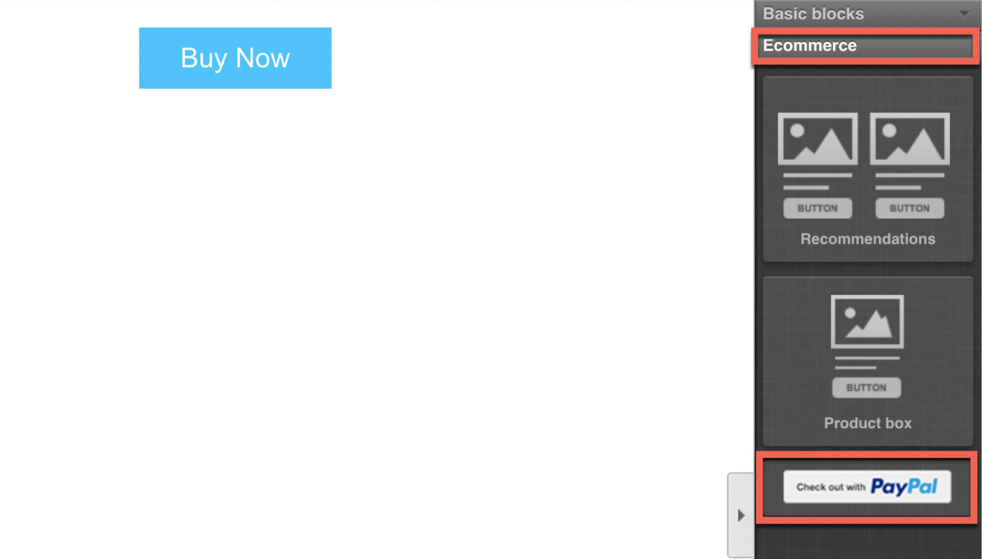 Choose Ecommerce and Check out with PayPal button shown.