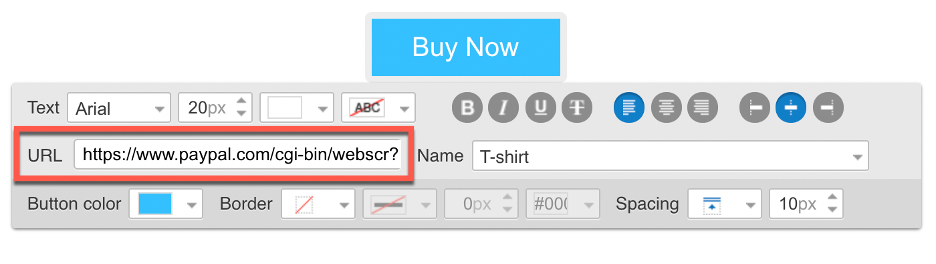 PayPal Button URL field filled out automatically shown.