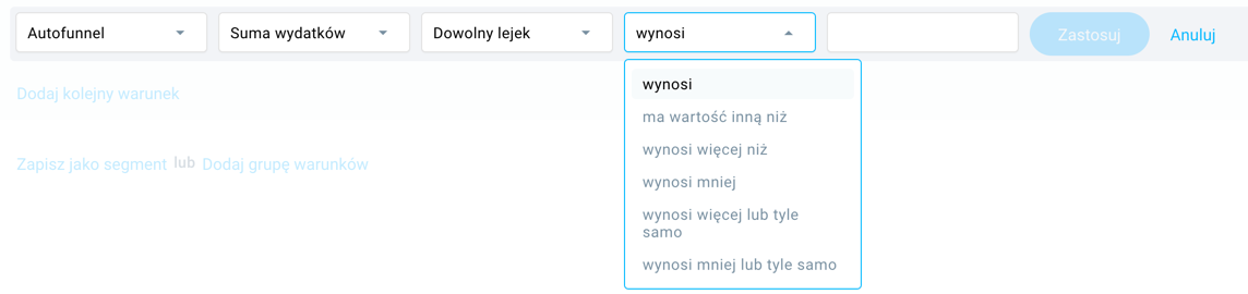 wyszukiwanie suma wydatków.