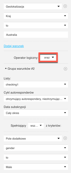 działanie operatora oraz.