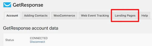 Le plugin GetResponse - l'onglet Landing Pages