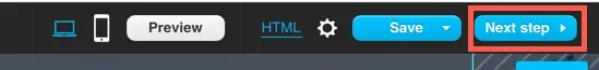 Next step button in the landing page editor
