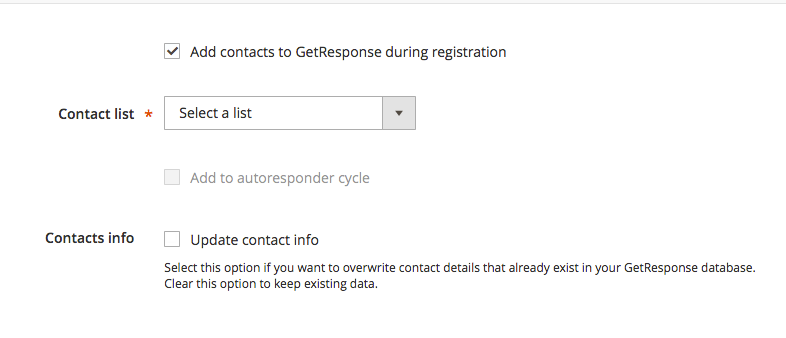 opción de añadir contactos seleccionada para mostrar la configuración