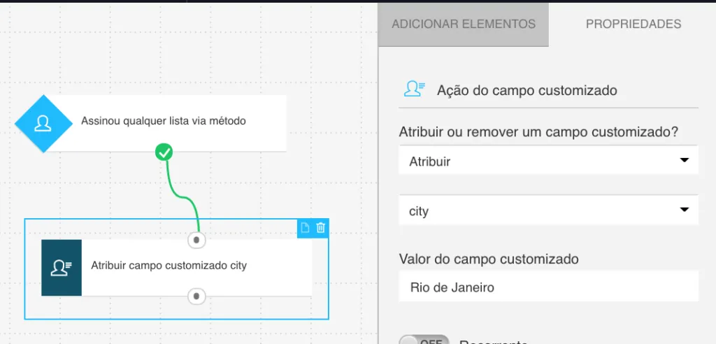 campo personalizado em automação