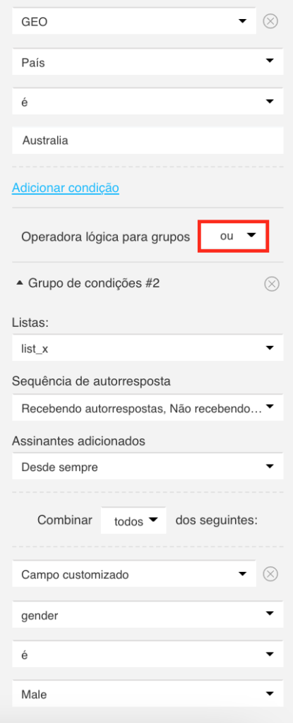 Resultado do separador "OU"