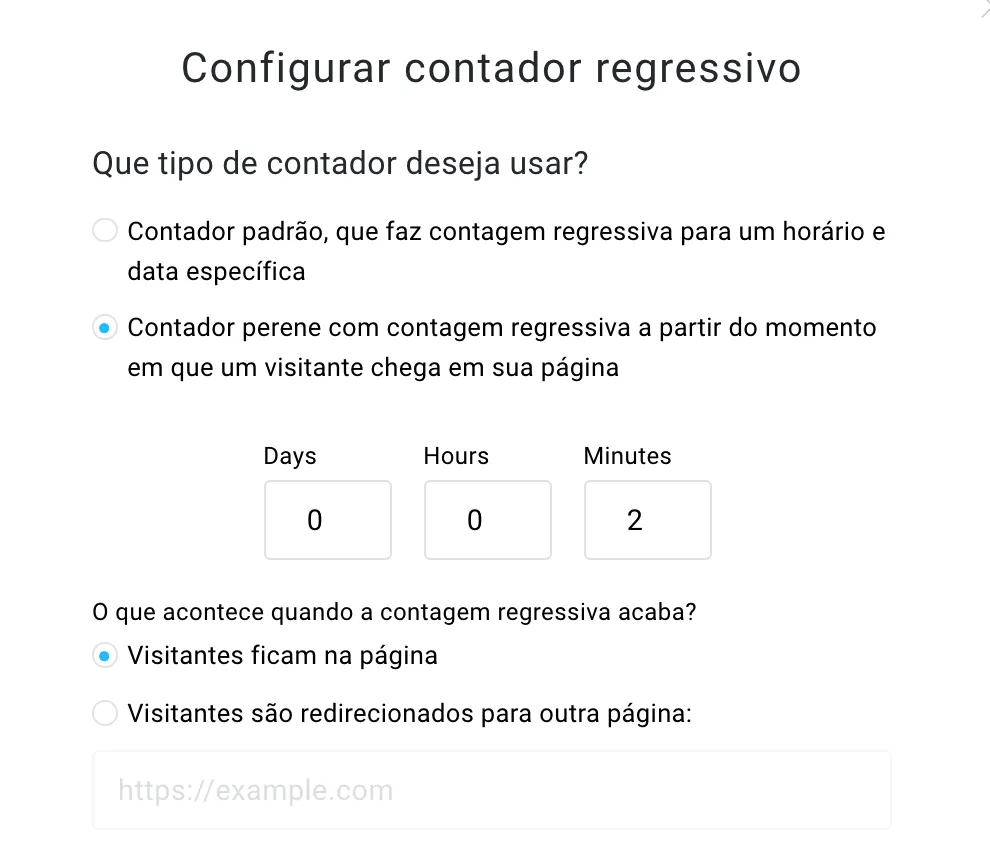 Configurar contador regressivo