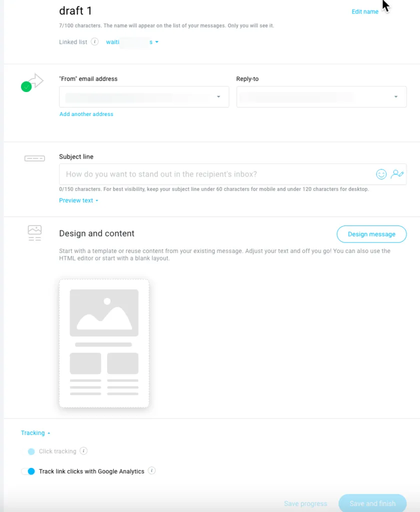 Fields to fill when configuring automation message draft