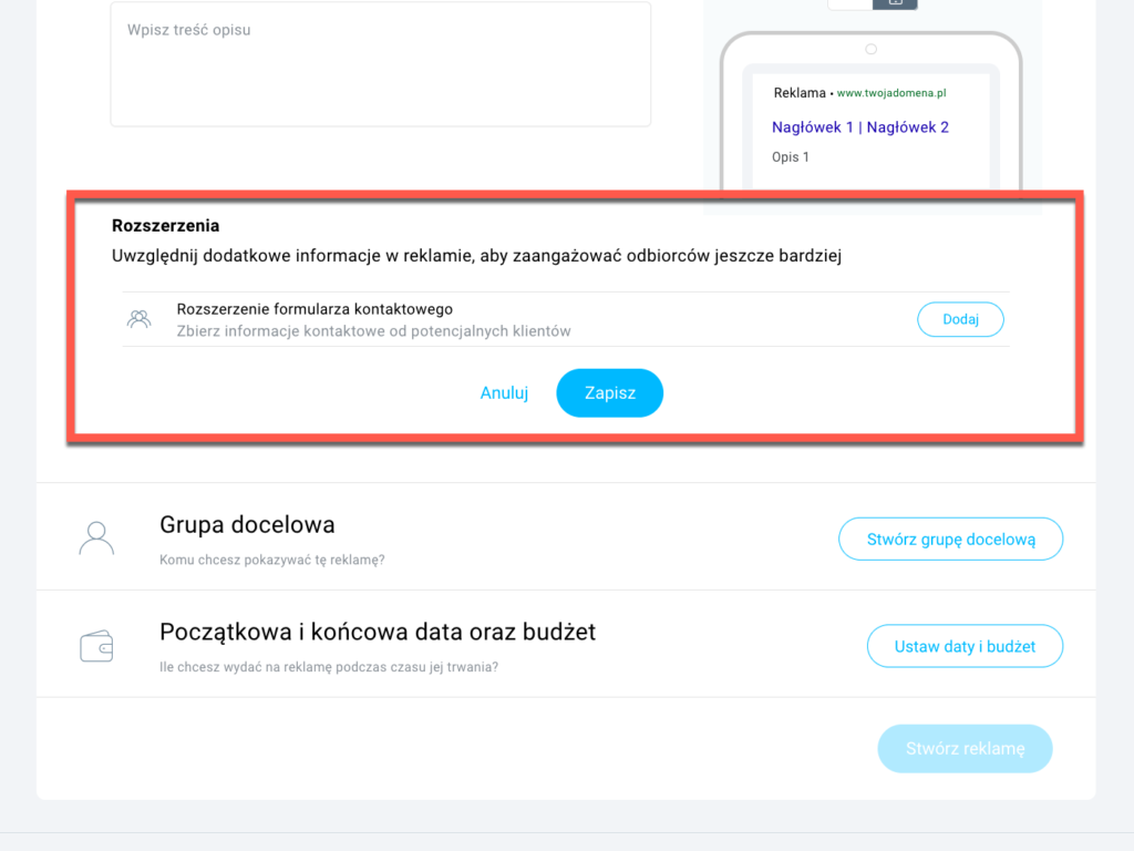 Google Ads rozszerzenia.