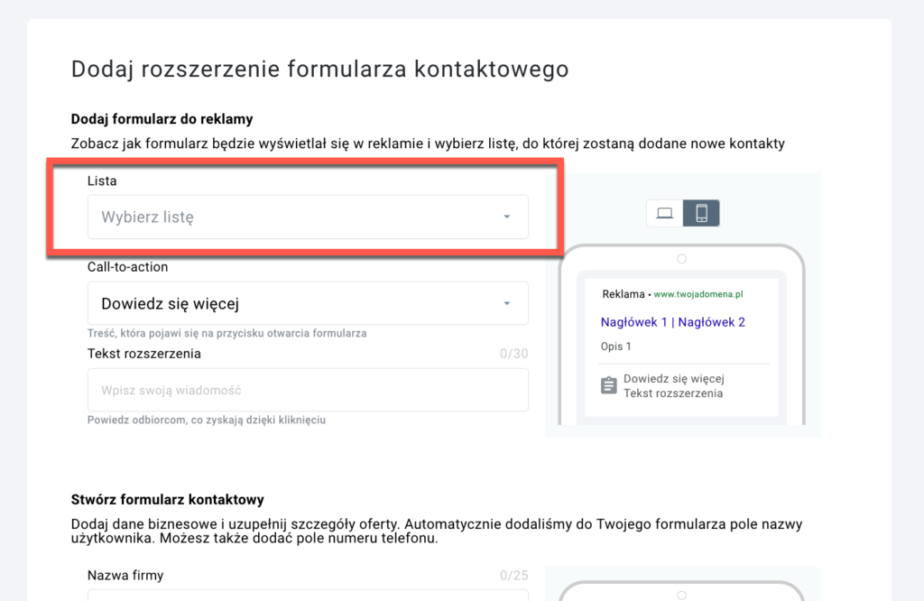 wybór listy.