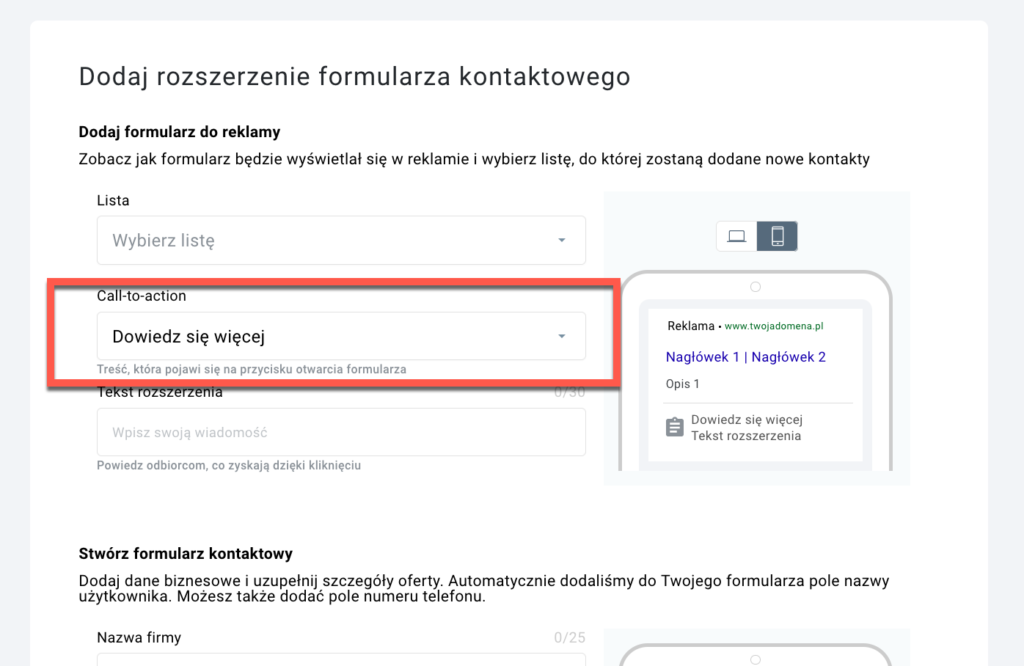 przycisk call to action.