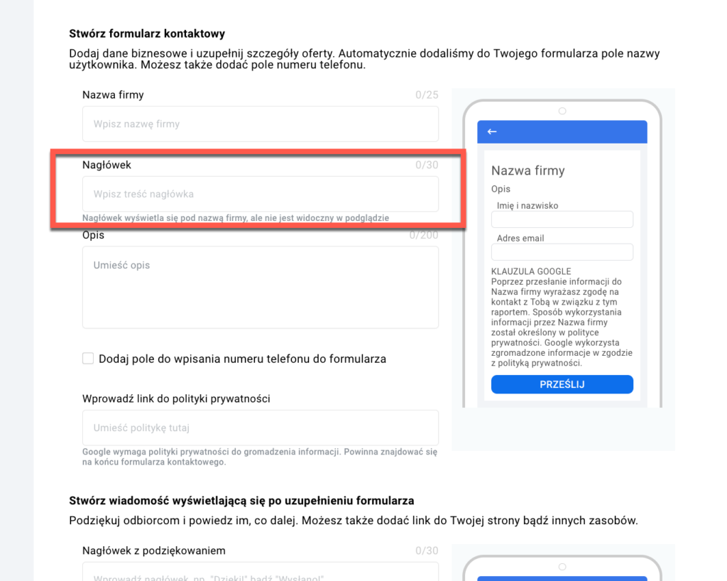nagłówek formularza.