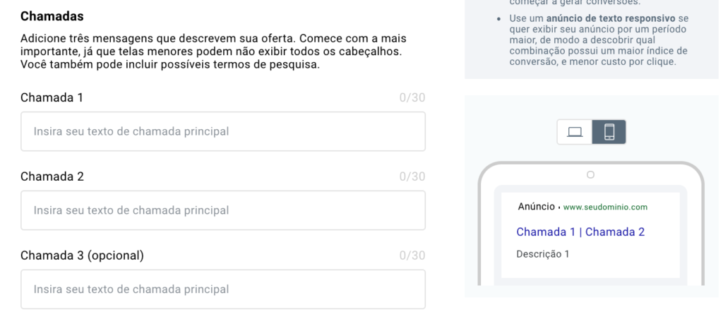 chamadas no Google Ads