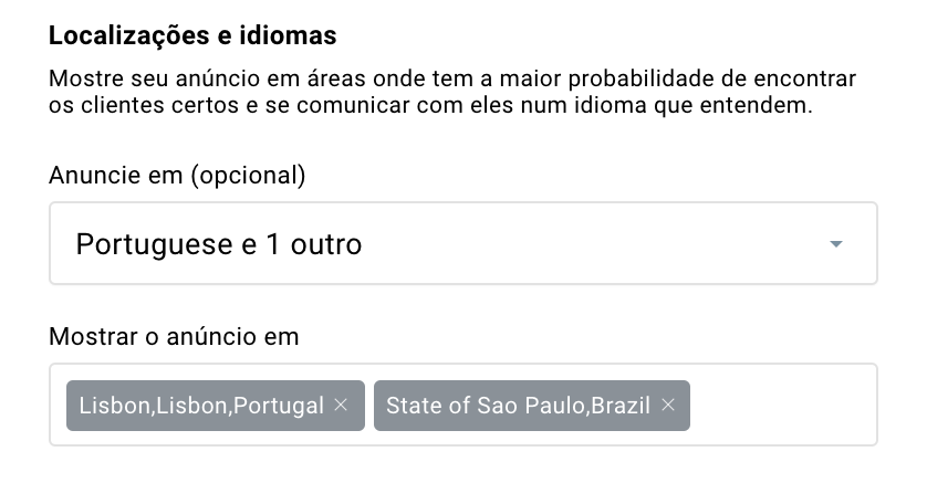 configurando o público - idiomas, localidades