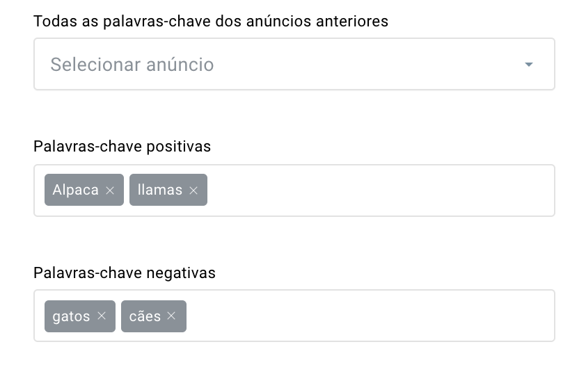 palavras-chave positivas e negativas