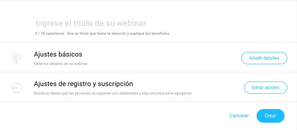 Configuración del webinar
