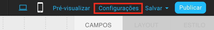 configurações do formulário