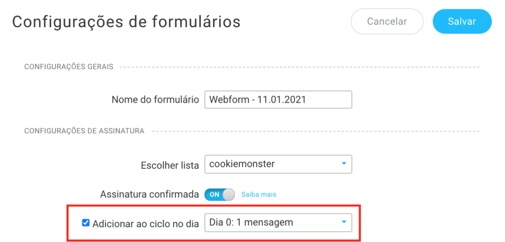 adicionar ao ciclo do autoresponder