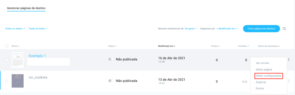 editar configurações