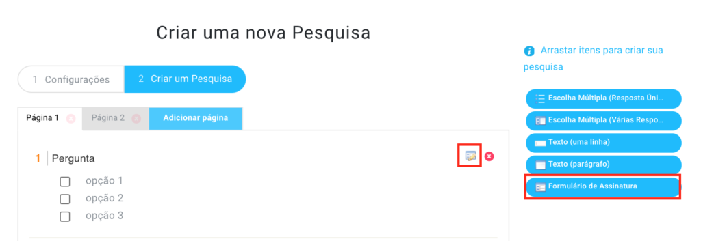 formulário de assinatura numa pesquisa