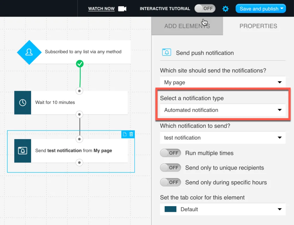 How to use Send push notification action?