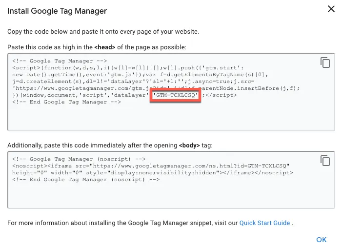 código para instalar o google tag manager