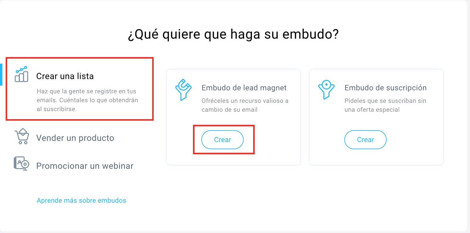 crear una lista, embudo de lead magnet