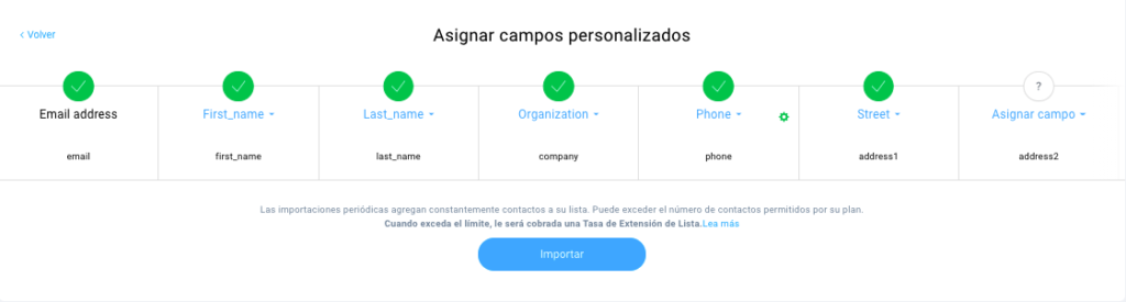 Asignar campos personalizados.