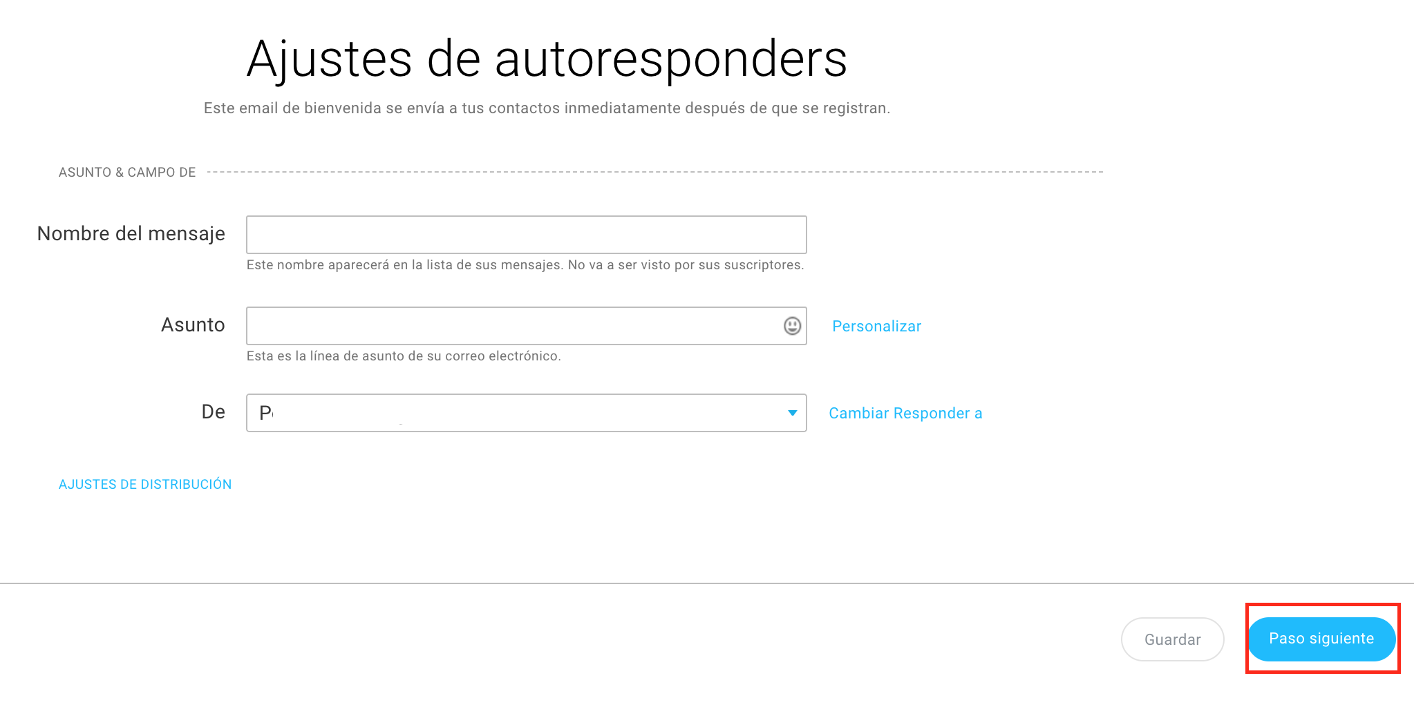 ajustes del autoresponder