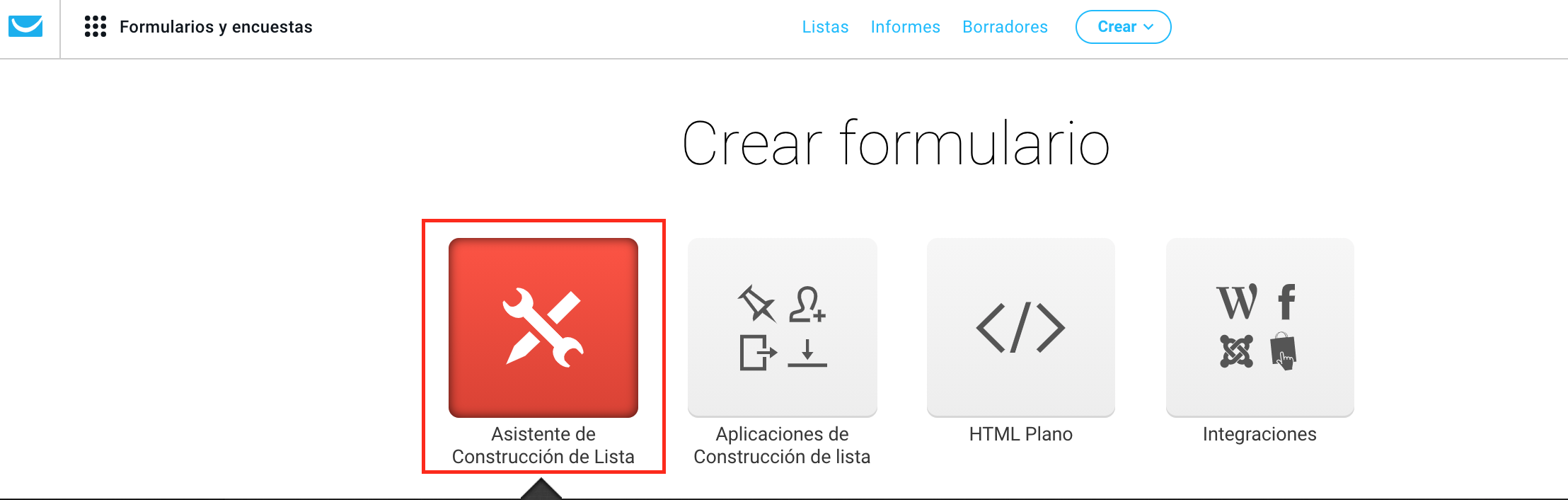 asistente de construcción de lista