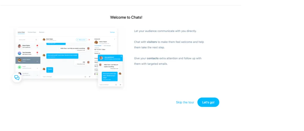 Welcome to Chats onboarding shown.