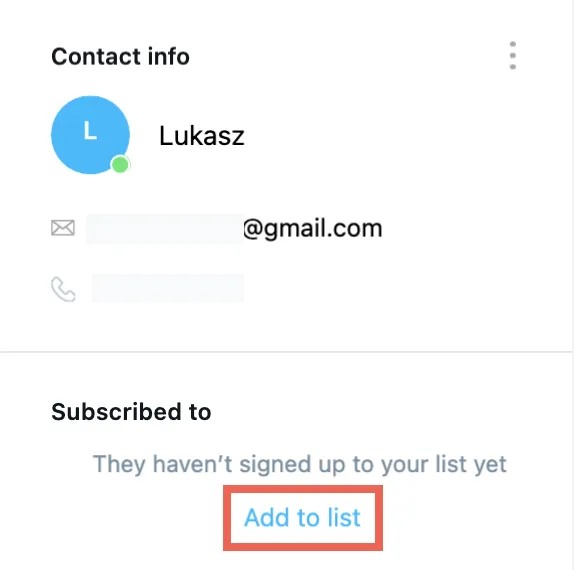 Add to list under Subscribed to section shown.