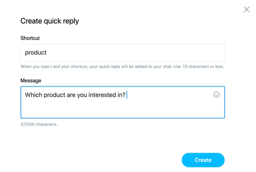 Create quick reply window shown. 