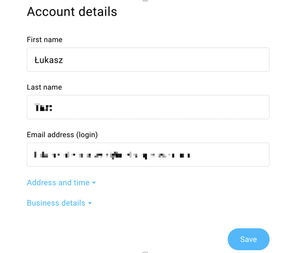 Account details page shown.