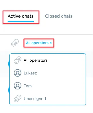 Active chats and All operators filter shown.