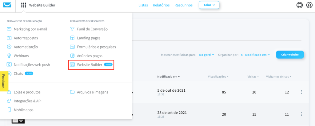website builder no menu