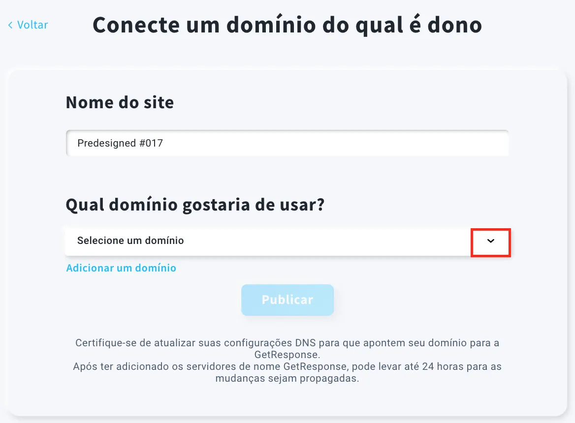 seta em: Qual domínio gostaria de usar?