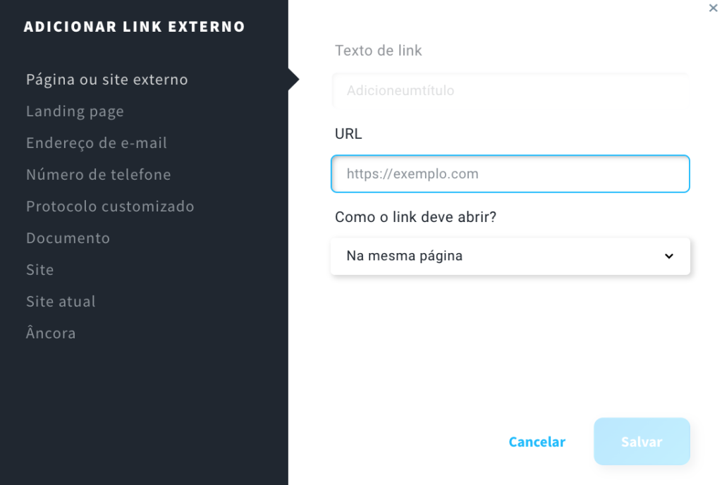 adicionar link externo ao texto