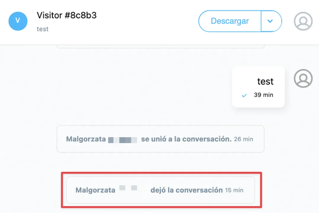 Otro operador dejó un aviso de conversación mostrado.