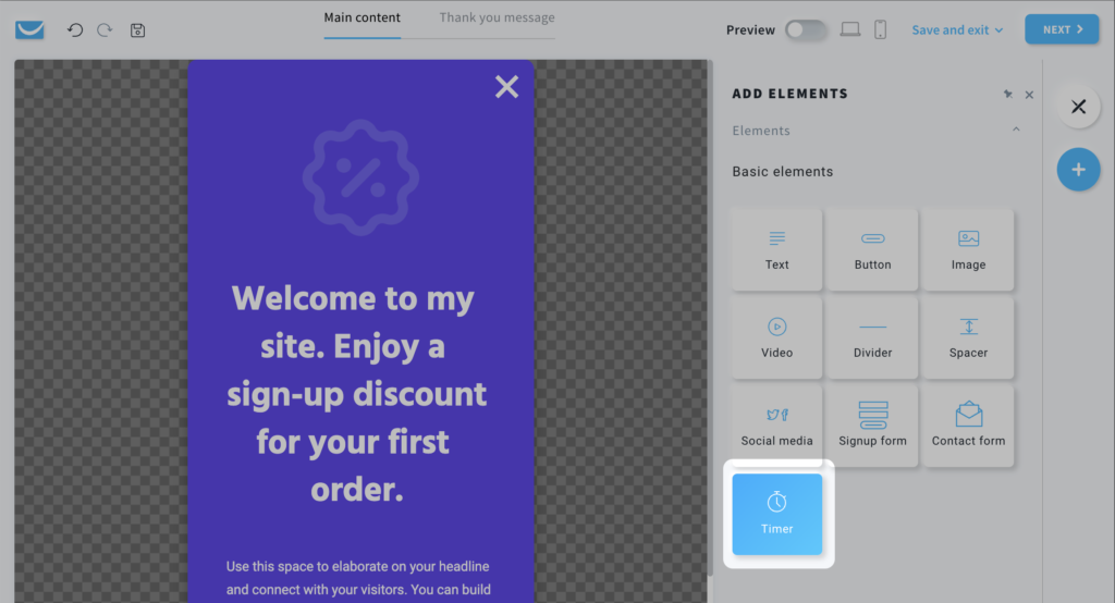 How to add a timer to my form or popup?