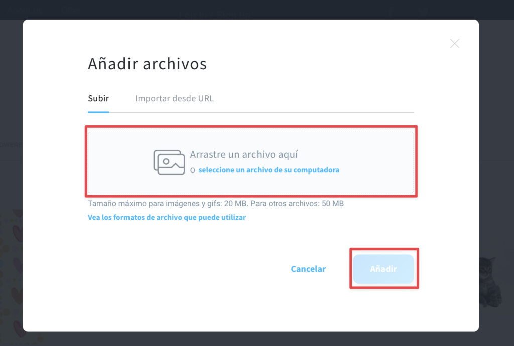 Se muestra como añadir archivos de su ordenador 