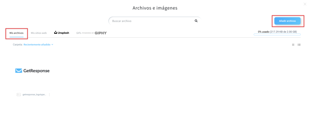 Se muestra el botón añadir archivos 